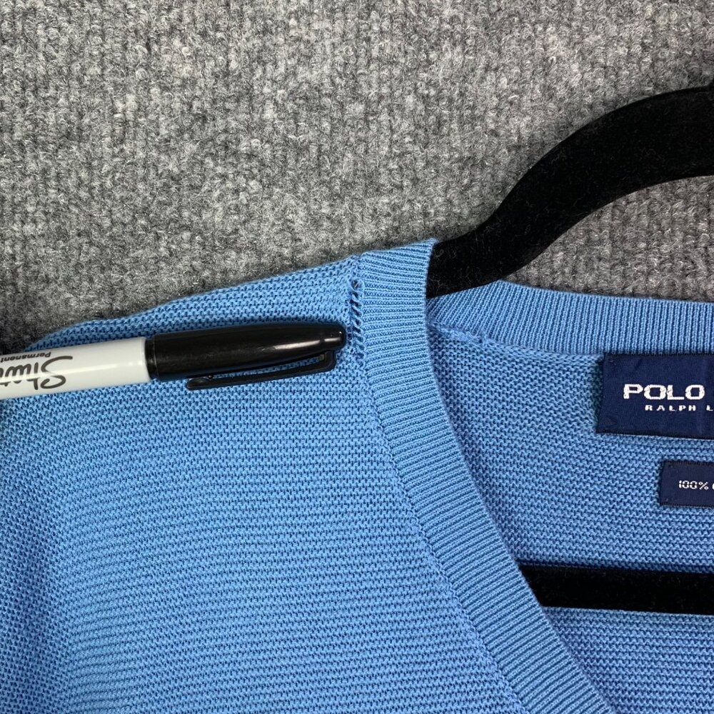 Vintage Polo Golf Ralph‎ Lauren Sweater Vest Men's Sz XL Blue 100% Cotton Cable - Picture 3 of 8